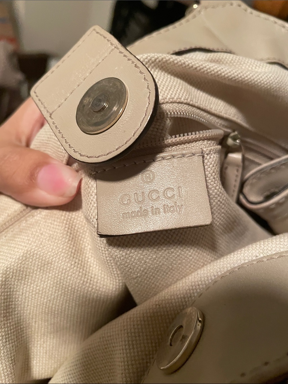 Gucci “Sukey” Beige GG Canvas Tote with Cream Trim and Gold Ring - Picture 12 of 15